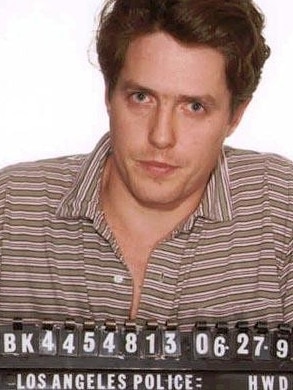 Los Angeles Police Department Hugh Grant Mug Shot. Hugh Grant was arrested in June 1995 by Hollywood police who caught him in the act with hooker Divine Brown. The actor pleaded guilty to a misdemeanor lewd conduct charge and was sentenced to two years probation, and ordered to pay a fine. Picture: Los Angeles Police dept.
