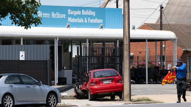 But the stunt went awry when one of the cars – which was unoccupied – continued to travel and collided with a nearby fence, almost hitting other vehicles parked on the street. Picture: NCA NewsWire / Morgan Sette