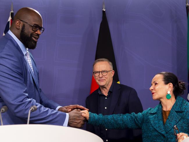 SYDNEY, AUSTRALIA NCA NewsWire - Saturday, 27 August 2022.The Prime Minister, Anthony Albanese, photographed in Sydney holding a press conference with Minister for Indigenous Australians Linda Burney and NBA legend Shaquille O'Neal.Picture: NCA NewsWire / Monique Harmer