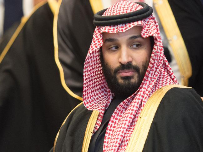 Prince Mohammed bin Salman Al Saud, Crown Prince, Kingdom of Saudi Arabia,  attends a meeting with the United Nations Secretary-General Antonio Guterres (out of frame) at the United Nations on March 27, 2018 in New York.  / AFP PHOTO / Bryan R. Smith