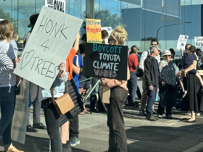 Protest outside CMI Toyota re Crows Picture: Supplied