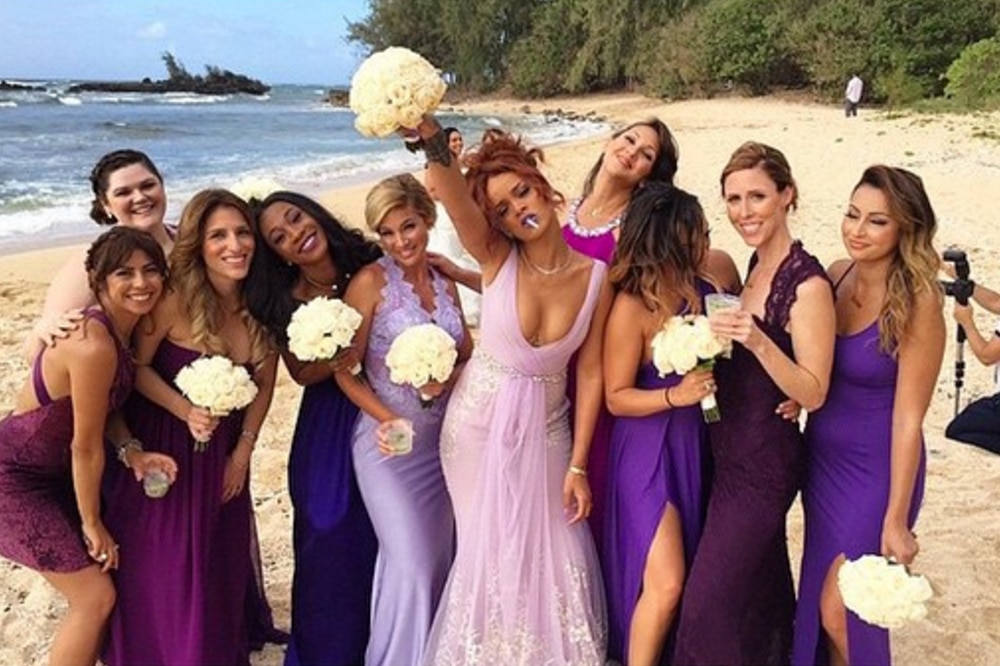 <p><em>Image credit: Instagram.com/badgalriri</em></p><h2>Rihanna</h2><p>RiRi was one of many bridesmaids (in various shades of purple) chosen to walk the aisle for her assistant Jennifer Rosale's April 2015 wedding. The star was also a bridesmaid at her friend Sonita Alexander's wedding in Barbados on August 18, 2018. You can see the singer in her vivid blue bridesmaid gown <a href="https://www.eonline.com/au/news/961386/rihanna-is-a-beautiful-bridesmaid-in-bff-s-wedding-in-barbados" target="_blank" rel="noopener">here</a>.</p>