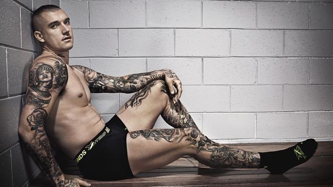 Dustin Martin models Bonds’ new “temperature-regulating” underwear. Picture: supplied.