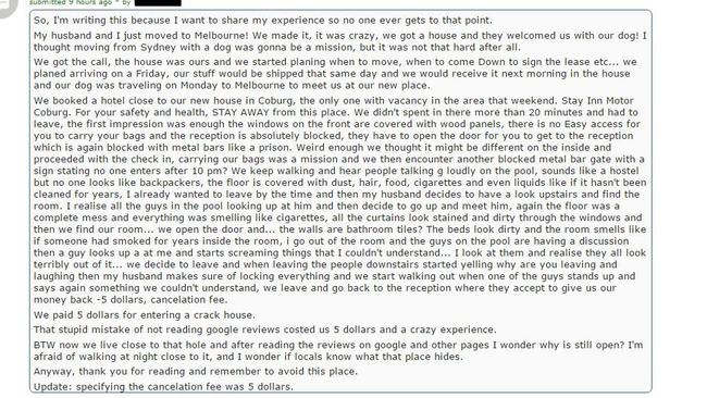 The Reddit post regarding a stay at StayInn Motel and Apartment in Coburg North.