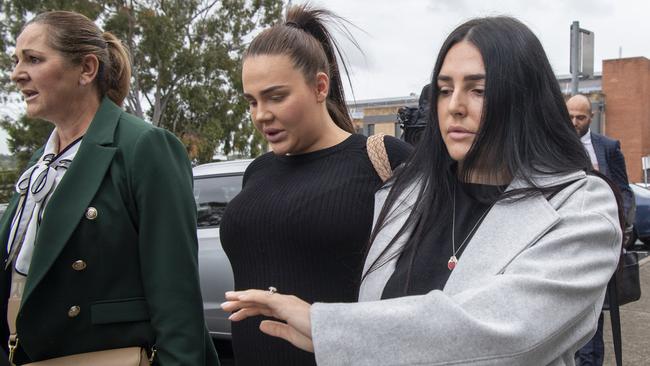 Tayla Brailey (right, foreground) at Campbelltown Local Court with supporters in October 2024. Picture: NewsWire/Simon Bullard