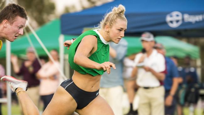 Olivia Matzer wins the open 120m final at 2021 Postle Gift Raceday at Club Pittsworth, Saturday, October 30, 2021. Picture: Kevin Farmer