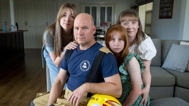 Firefighter Gary Marsh with his wife Shani and daughters Teiana, 17, and Isla, 13. Picture: Mark Brake