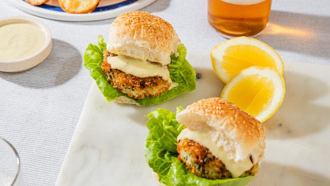 Prawn burgers, salt and vinegar chips are a delicious summer treat. Photo: Nikki To / TWAM