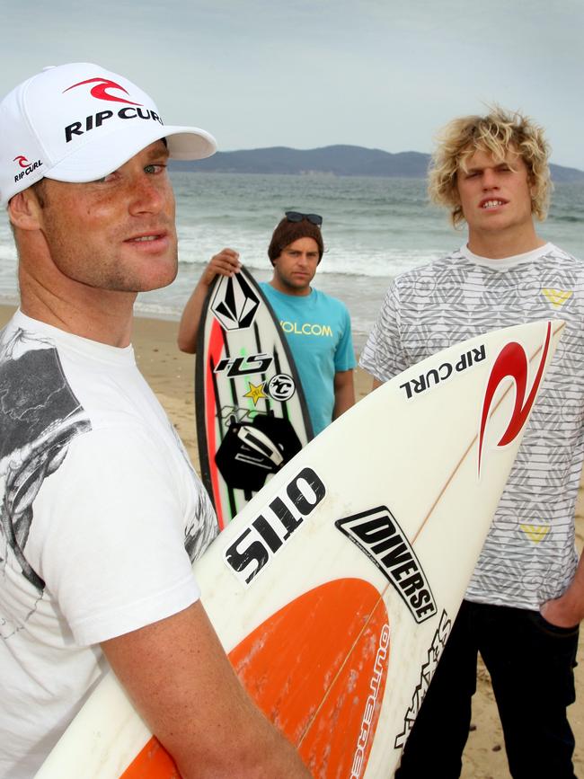 Big wave surfers James Hollmer Cross, Marti Paradisis and Tyler Hollmer Cross in 2008. Picture: Kim Eiszele