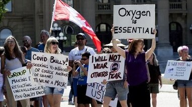 Anti-mask protesters in the US.