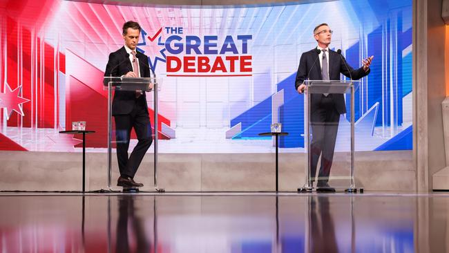 Dominic Perrottet (right) and Opposition Leader Chris Minns will face off against each other in the polls next Saturday, March 25. Picture: Premier NSW/ Toby Zerna via NCA NewsWire