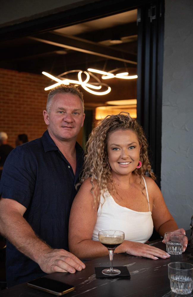 Luke Corellin and Cystie Corellin at the Six-Tricks Distilling Co. launch, Mermaid Beach. Picture: Kennedy Barnes.