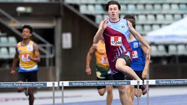 Travis Hargrave from Hawkesbury City in his hurdles race.