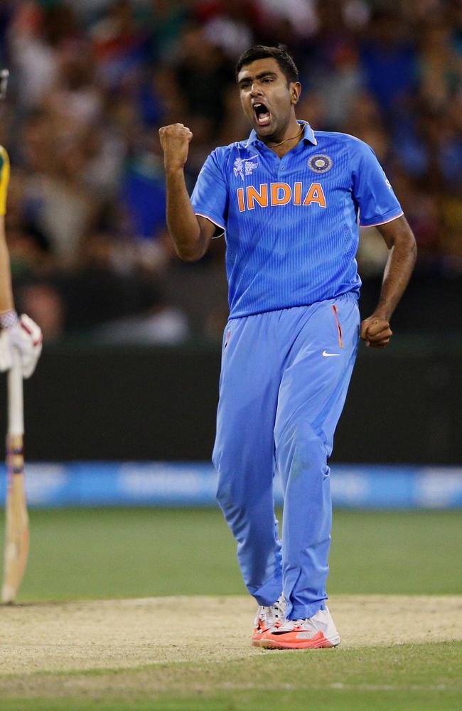 Ravi Ashwin celebrates taking a wicket against South Africa. Picture: Colleen Petch.