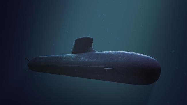 This computer-generated handout image released by the French Naval Group shows a 4,500 tonne Barracuda shortfin submarine. Picture: Supplied