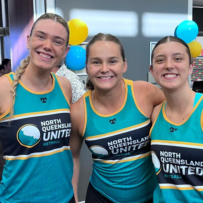 North Queensland United players Claudia Heath, Jenna Green and Abbey Pearson pictured ahead of the 2025 Ruby North season. Picture: North Queensland United