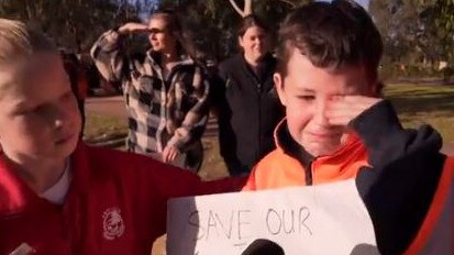 Grade 4 student Oliver Jones began to cry as he spoke about whether his family would have 'food on the table'. Picture: 9 News