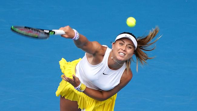 Paula Badosa of Spain serves during her second round match against Petra Kvitova of the Czech Republic on day three of the Australian Open tennis tournament at Rod Laver Arena in Melbourne, Wednesday, January 22, 2020. (AAP Image/Michael Dodge) NO ARCHIVING, EDITORIAL USE ONLY