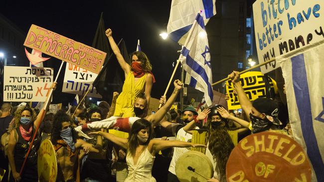 Anti-Netanyahu protesters in Jerusalem at the weekend. Picture: Getty Images