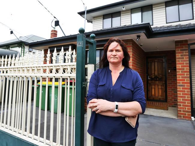 7/5/18 Owner, Kelly (no surname) out front of her house at 23 Ryan Street in Footscray after an out-of-control house party. Aaron Francis/The Australian