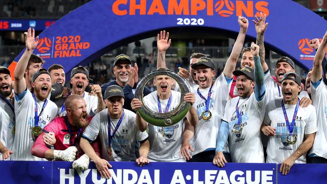 Sydney FC celebrate winning the 2020 A-League Grand Final after they defeated Melbourne City at Bankwest Stadium in Parramatta, Sydney. Picture. Phil Hillyard