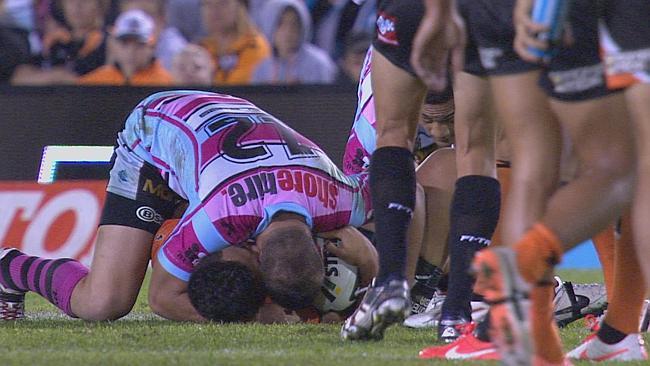 Tigers winger David Nofoaluma has been accused by Cronulla’s Wade Graham of biting.