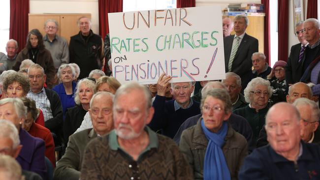 Retirees from Clarence and Hobart council areas at the launch of a campaign to fight rates rises. Pictures: SAM ROSEWARNE