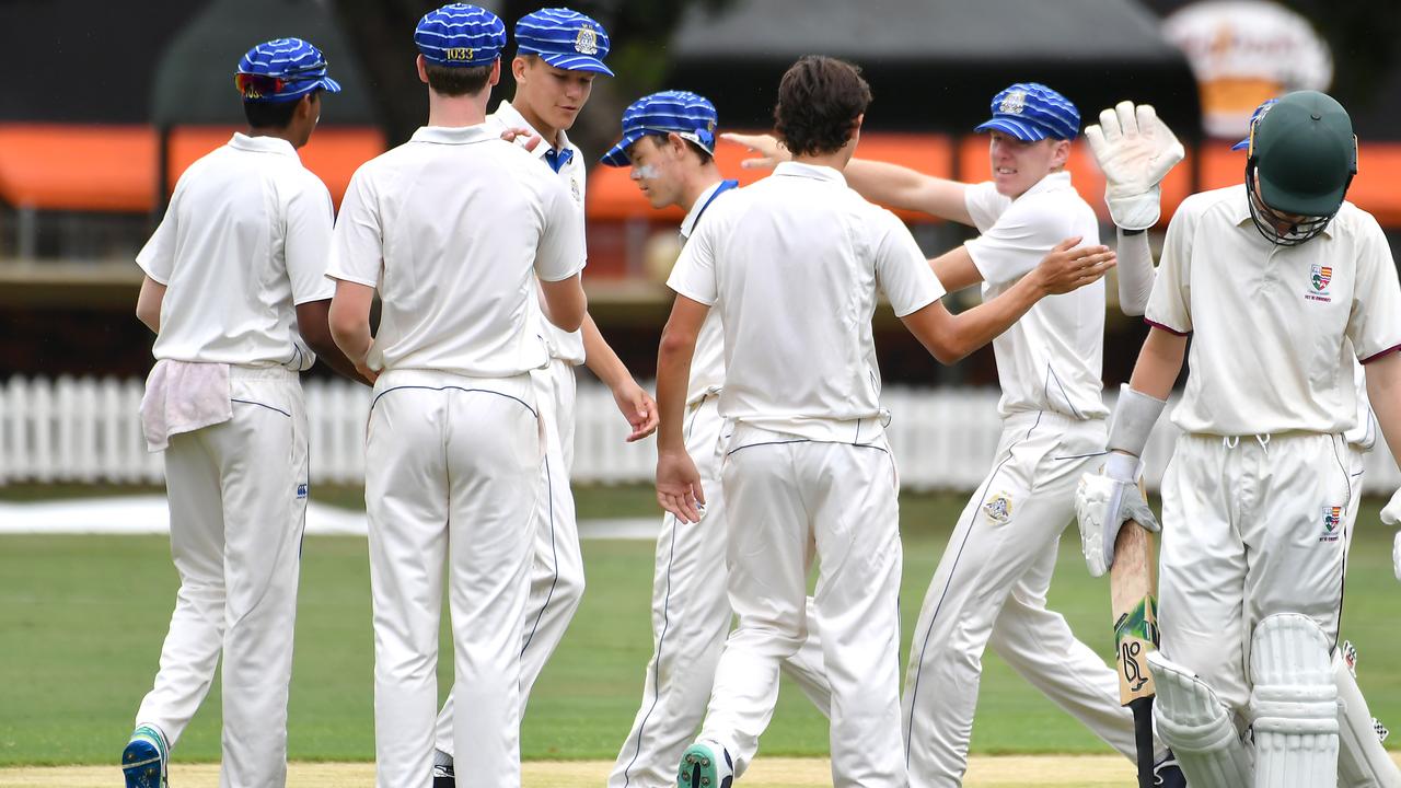 Nudgee College celebrate a round 2 wicket.