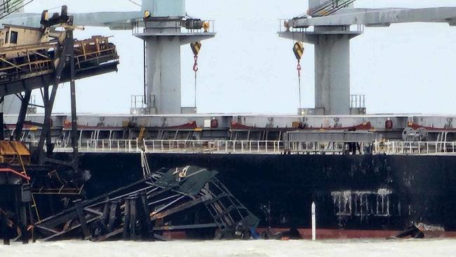 Photos of damage to the port at Groote Eylandt after it was struck by a bulk carrier during Cyclone Megan.