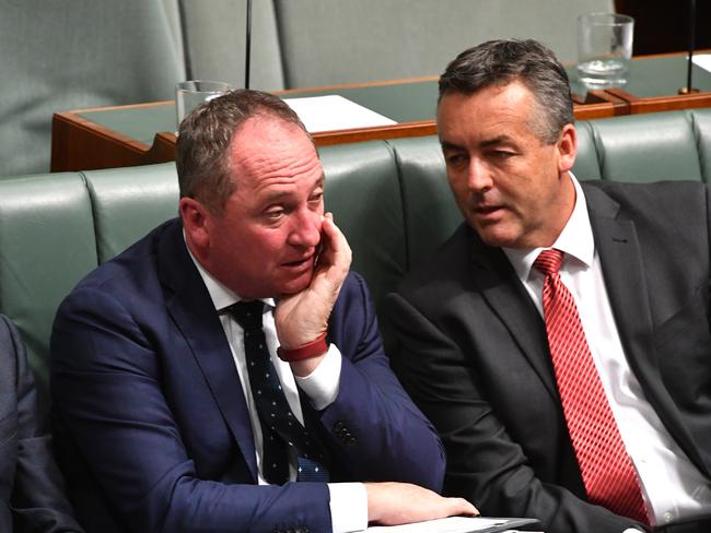 Deputy Prime Minister Barnaby Joyce and Gippsland Nationals MP Darren Chester during Question Time in October. Picture: AAP/Mick Tsikas