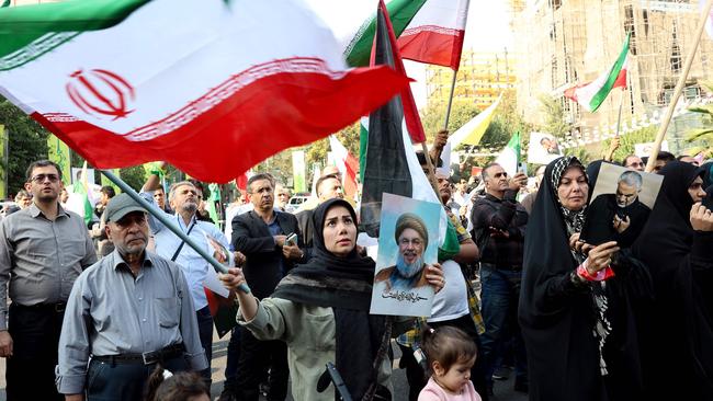 Hezbollah supporters during an anti-Israel rally in Tehran, on October 8. Iran warned Israel against attacking any of its infrastructure amid fears of a possible Israeli assault on oil or nuclear sites following Iran's missile barrage last week. Picture: AFP