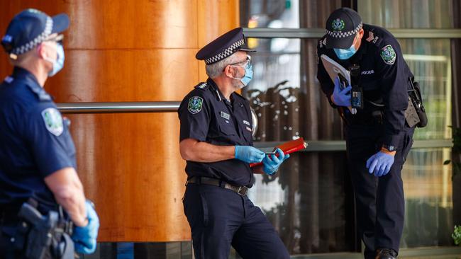 A significant police presence outside the Peppers hotel. Picture: Matt Turner.