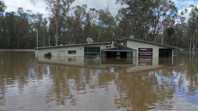 A drone view of the Shepparton Swans football clubrooms after the floods in October. Picture: Ty Sutherland.