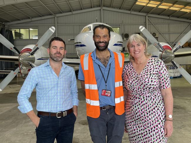 Â Aboriginal Affairs Minister Chansey Paech, Jetstream Air Service director Kevin Pettitt and Chief Minister Eva Lawler inspect supplies heading to flood impacted communities at Yarralin and Bulla. Picture: Zizi Averill