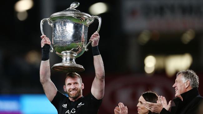 Kieran Read lifts the Bledisloe Cup at Eden Park last year. Picture: Anthony Au-Yeung/Getty Images