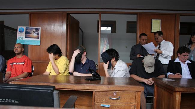 Six of the Bali Nine: Myuran Sukamaran, Chen Si Yi, Mathew Norman, Andrew Chan, Tan Duc Nguyen and Renae Lawrence in the Prosecutor's office in Denpasar in 2005. Picture: Lukman S Bintoro