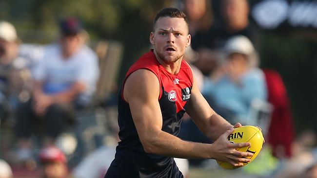 Steven May on the burst for Melbourne during the JLT Series. Picture: Michael Klein