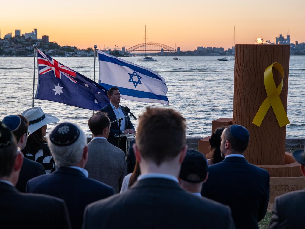 At a sunset memorial in Rose Bay, 1 year since the attack on the Nova Festival in Israel, Sydney’s Jewish community mourns. Picture: Thomas Lisson