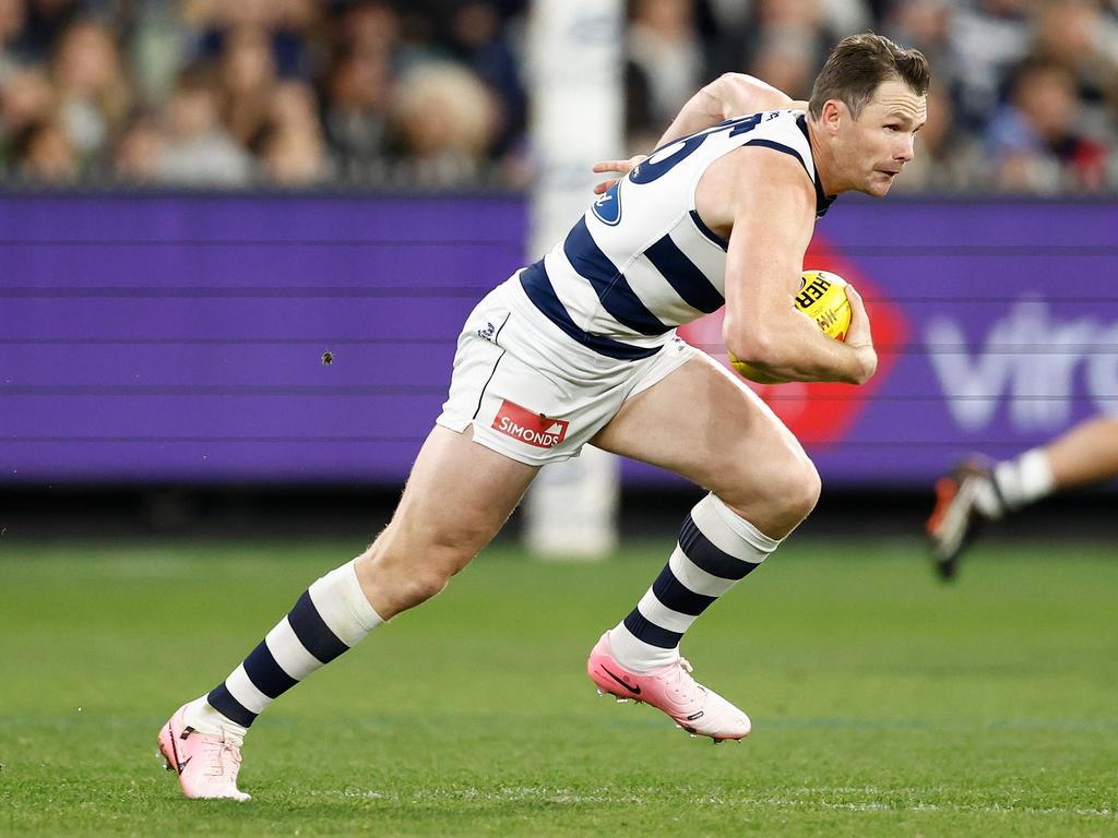 Cats skipper Patrick Dangerfield on the burst. Picture: Michael Willson/AFL Photos via Getty Images