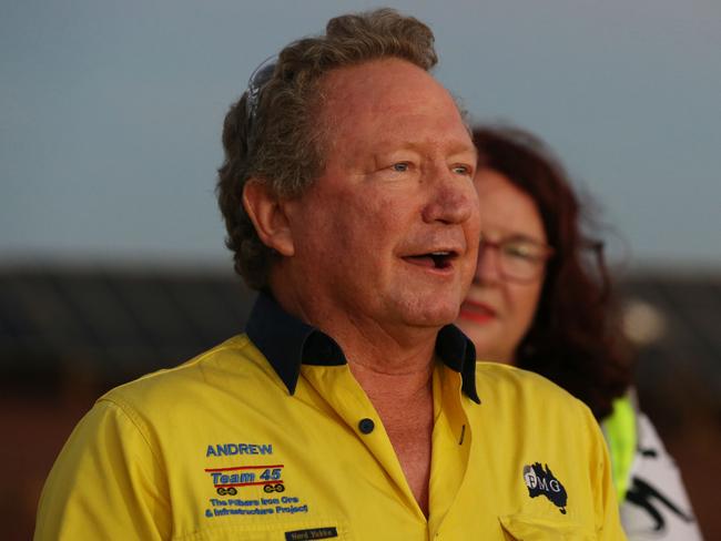 The Prime Minister of Australia Scott Morrison has spent the second day of his visit to Western Australia at the Christmas Creek mine site in The PIlbara. PIctured is the Prime MInister with FMG CEO Andrew Forrest at the site in the states North West on April 15, 2021. Picture - Justin Benson-Cooper / The West Australian