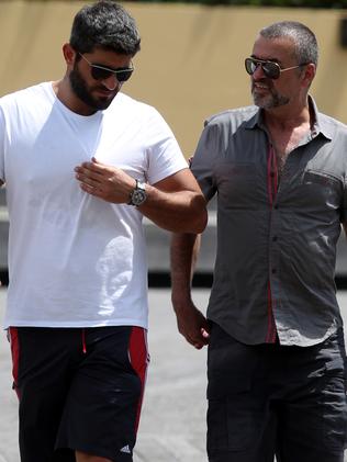 Musician George Michael (R) and Fadi Fawaz in Woolloomooloo, Sydney. Picture: Supplied