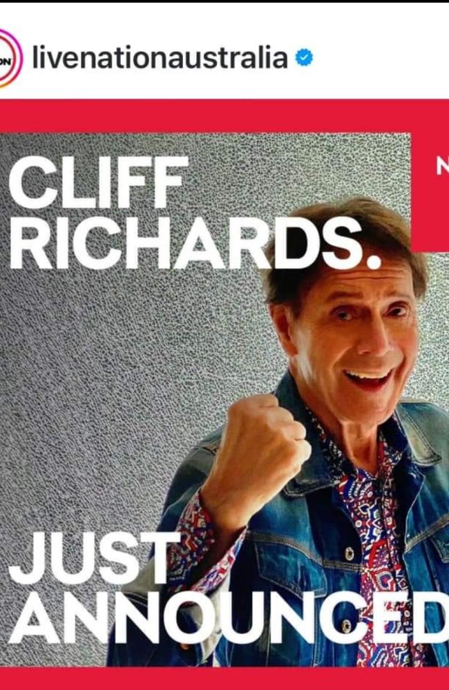 The Live Nation post promoting Cliff “Richards”.