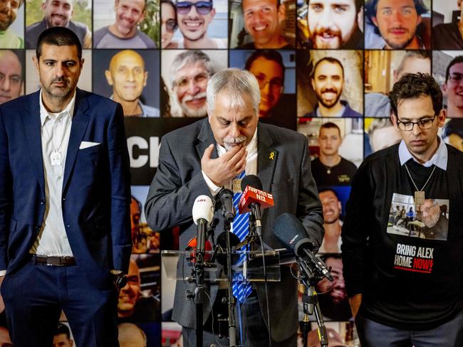 Israeli spokesperson for the Ministry of Foreign Affairs Lior Haiat (C) speaks during a press conference in South Africa at the International Court of Justice (ICJ). Picture: AFP