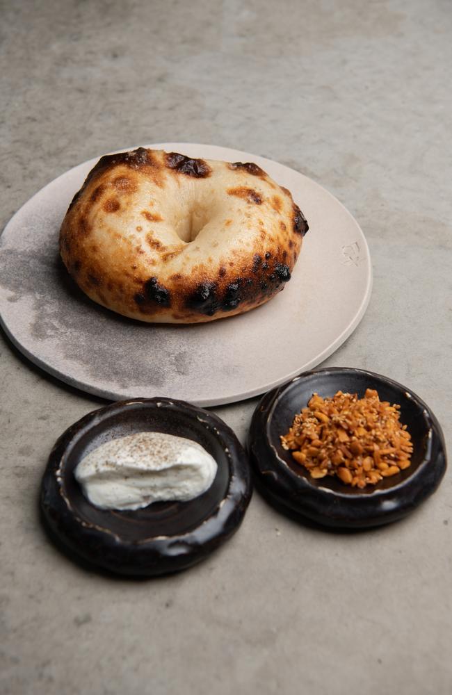 The woodfired bagel dreams are made of at Gerard’s Bistro with buffalo curd and macadamia dukkah