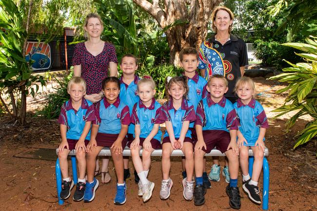 Slade Point State School 2022 Prep class. (L-R) Teacher Ali OMara, Isaac Howard, Zayn Tait, teacher aide Ali Yates; front row: Bailey Collins, Elizah Collins, Eva Coleman, Scarlett Tonga, Josef Harvey, Aria Carlyle. Picture: Michaela Harlow MKY2022PREP