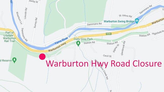 Warburton Highway is closed to drivers. Picture: Yarra Ranges Council