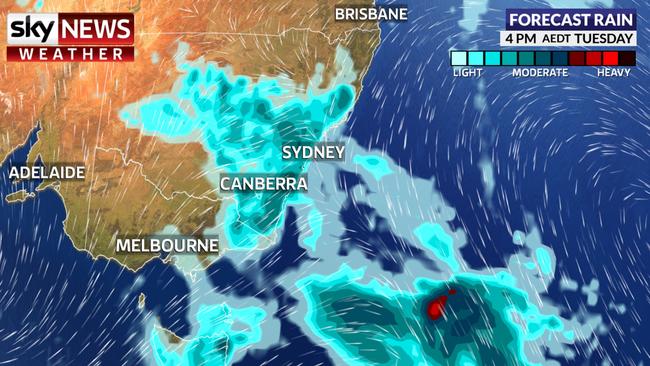 Rain could be in store for Sydney and much of NSW on Tuesday as a cool change comes through. Picture: Sky News Weather.