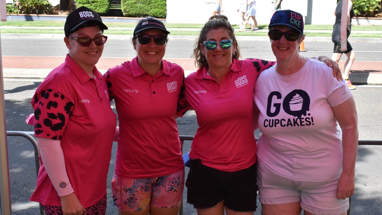 Ruth Primmer, Trish Jewell, Bec Ungermann and Erin Collins from Boss Multi Sport at the 2023 Mooloolaba Triathlon.