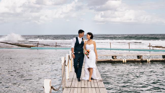 Christie Blake and Carly Finch, both 27, from Narrabeen, held their wedding near their home and are calling for gay marriage to be legalised. Pic credit: Margan Photography.