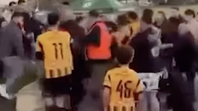 Brawl erupts at soccer game in Peakhurst. Picture: 9News